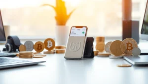 Showcasing guarda wallet securely managing cryptocurrency, set in a modern tech environment.