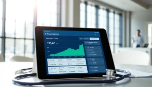 Visualizing eprescription app reviews through a modern tablet interface in a healthcare setting.