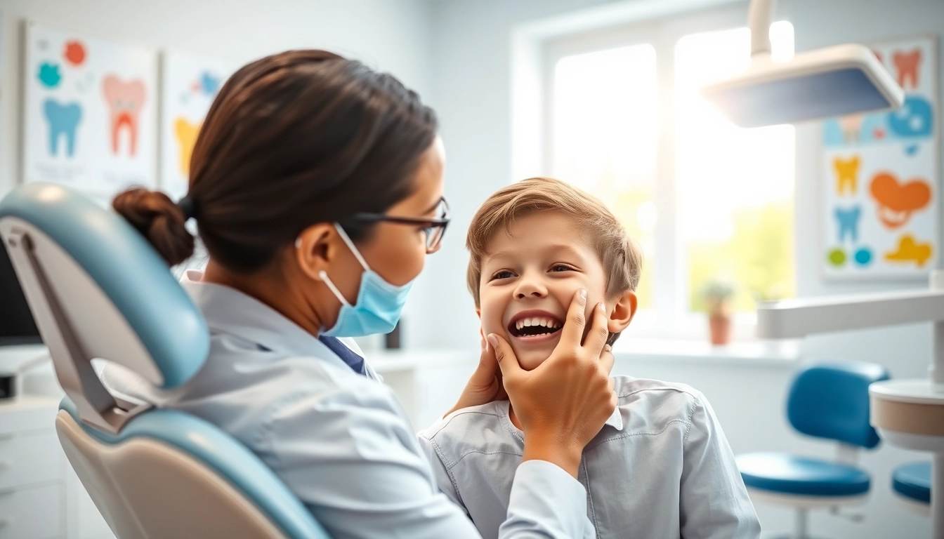 Orthodontist providing braces Myrtle Beach treatment to a child in a bright dental office.