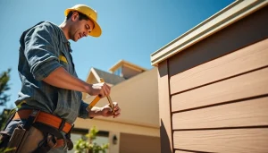 Showcasing Siding Replacement Portland Oregon with a contractor expertly installing siding on a house.