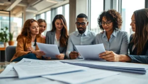 NCR Registration process with diverse individuals collaborating over documents in a bright office.